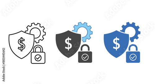 Financial security protection shield dollar padlock gear safety icon