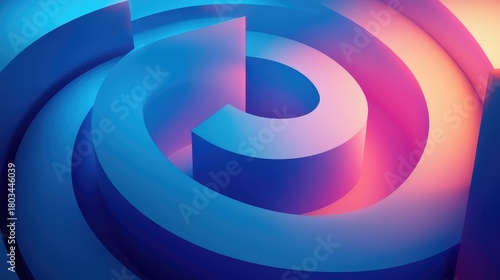 Abstract spiral labyrinth with gradient blue and pink colors