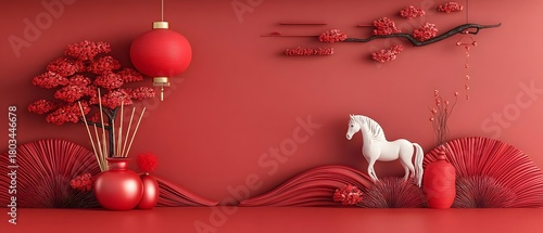 Chinese New Year Decor with horses & Red-Themed Decorations