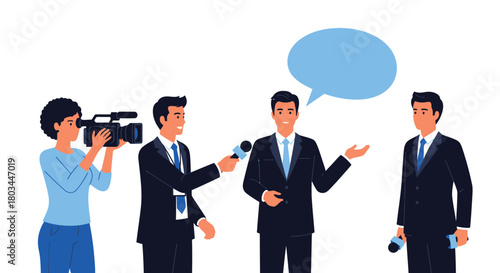 News interview vector illustration of reporter and interviewee scene