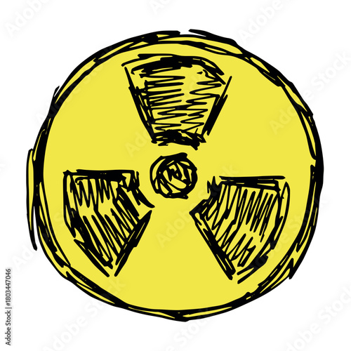 Hand drawn radiation sign Nuclear radiation hazard symbol Radioactive danger warning sign clipart in doodle style Nuclear safety Radioactive waste Single element for print, web, design, decor