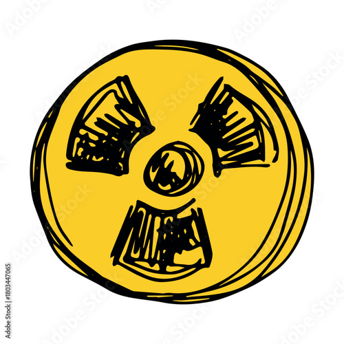 Hand drawn radiation sign Nuclear radiation hazard symbol Radioactive danger warning sign clipart in doodle style Nuclear safety Radioactive waste Single element for print, web, design, decor