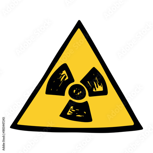 Hand drawn radiation sign Nuclear radiation hazard symbol Radioactive danger warning sign clipart in doodle style Nuclear safety Radioactive waste Single element for print, web, design, decor