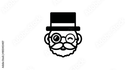 Dapper gentleman cartoon character illustration with a top hat, monocle, beard, and mustache. Elegant vintage avatar icon.