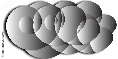 Abstract monochromatic design featuring a cluster of overlapping circles with a gradient fill, creating a sense of depth and volume.
