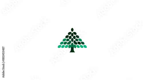 Modern stylized green tree icon made of individual leaves, representing nature, growth, and eco-friendliness on a white background