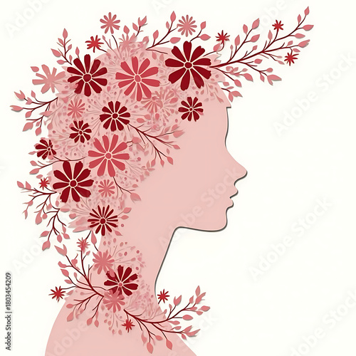 Profile silhouette of a woman with her hair styled as a blooming floral arrangement