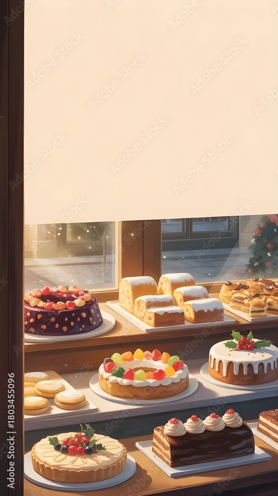 Naklejka premium Plum cake, stollen bread, roscon de reyes, shortbread, creme de fruta, Christmas cake, Yule Log for Christmas celebrations for Christmas celebrations Christmas celebrations 