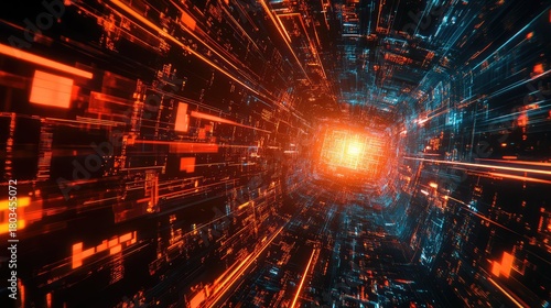 Fototapeta Naklejka Na Ścianę i Meble -  Flying through a digital data tunnel in cyberspace