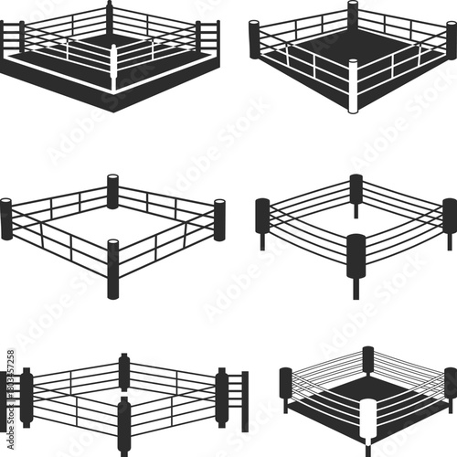 Boxing ring icon vectors illustration, Boxing Ring and Wrestling Ring Flat Icons Collection Silhouette,