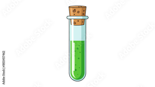 A cartoon test tube with green liquid and a cork stopper