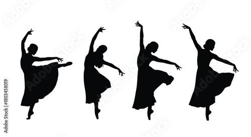 Four ballet dancer silhouettes for project needs