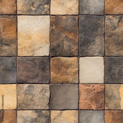 Repeating pattern of square stone tiles in various shades. Seamless pattern.