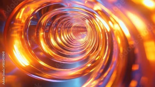 Fototapeta Naklejka Na Ścianę i Meble -  Abstract glowing orange spiral tunnel forming a futuristic portal