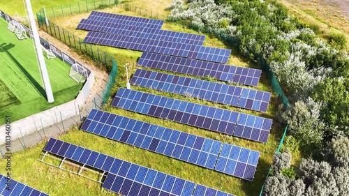 Aerial Flyover of Solar Panel Array in Fife, Scotland