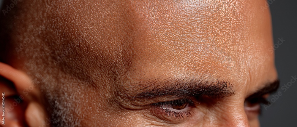 Obraz premium Close-up of a bald head with small hair transplant scars on the scalp. Idea Scars from a hair transplant on the scalp in close-up