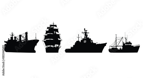 Silhouette of various ships for design needs