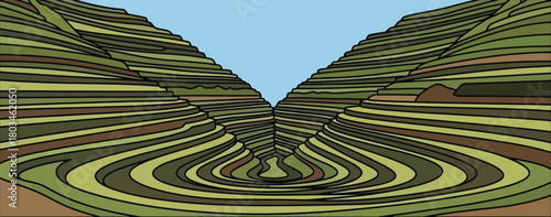 Rock Layers Forming Valley in Mountain Landscape Art