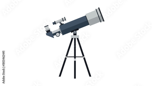 A gray and dark blue telescope mounted on a black tripod