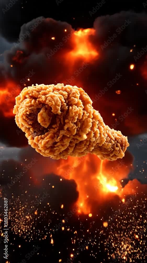custom made wallpaper toronto digitalExploding fried chicken leg against a fiery backdrop conceptual illustration