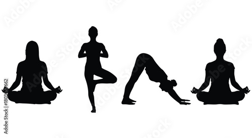 Silhouette of woman in various yoga poses