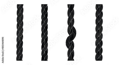 Four black rope strands for graphic design use