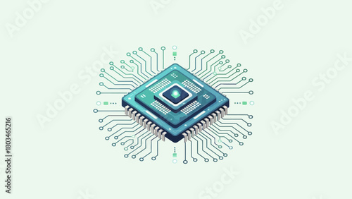 A pixel art illustration of a central processing unit surrounded by circuit board traces