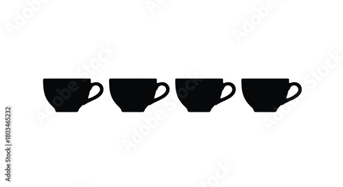 Four coffee cups in a row, drink concept
