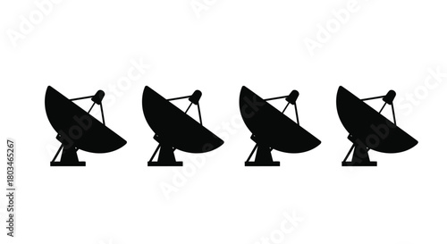 Four satellite dishes in a row, vector illustration