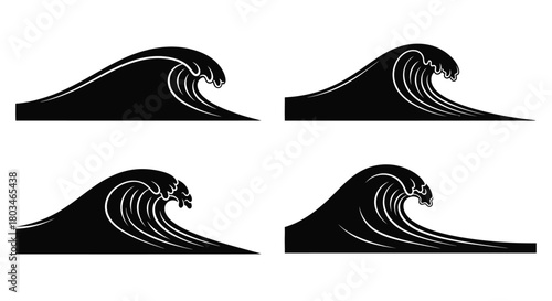Four black wave illustrations for design