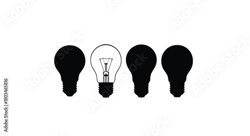 Light bulb idea with three dark bulbs