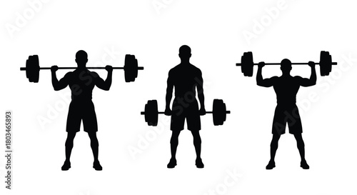 Three black weightlifter silhouettes for design use