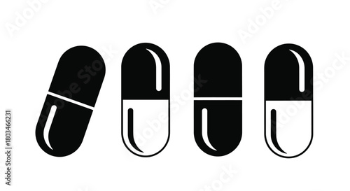 Four black capsule icons in vector format