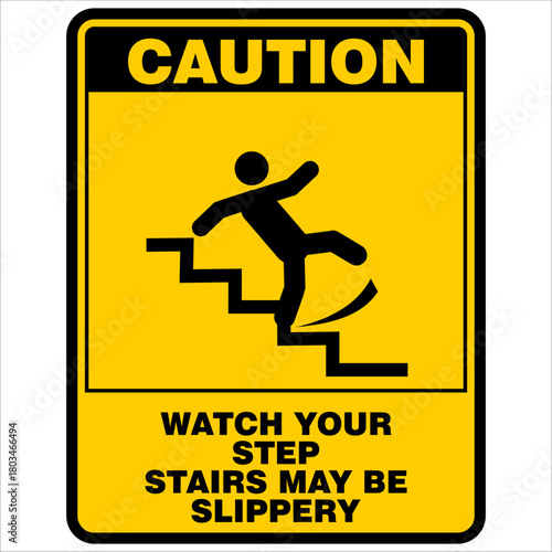 Caution, Watch your steep stairs may be slippery, sign vector