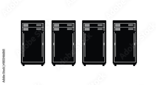 Four black dishwasher silhouettes in a row