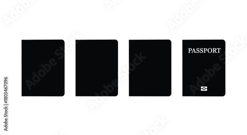 Four black passport covers in a row