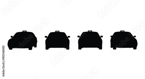 Four black taxi car silhouettes in a row
