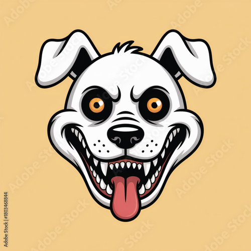 Spooky dog face with sharp teeth and tongue out halloween