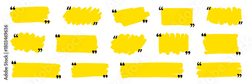 Quotation mark text box frame set. Hand drawn marker brush stroke text message frame background. Quotation mark dialog speech, square, chat banner design template. Vector illustration