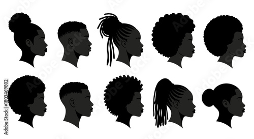 African american hair styles vector illustration black silhouette