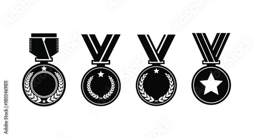 Collection of medals, award achievement symbol