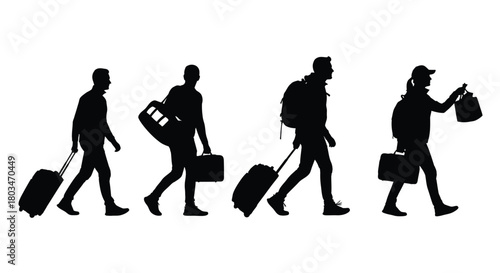 Silhouette of people with luggage, vector design