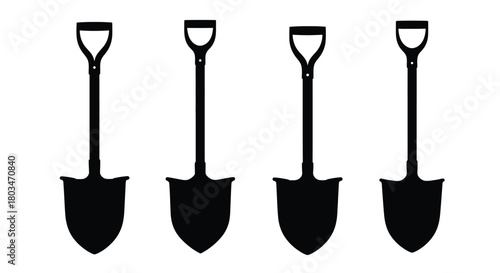 Four shovels in a row