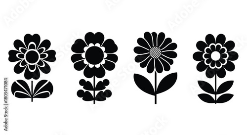 Set of four black flower