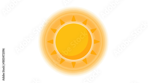 A yellow sun with orange rays and a soft glow on a white background