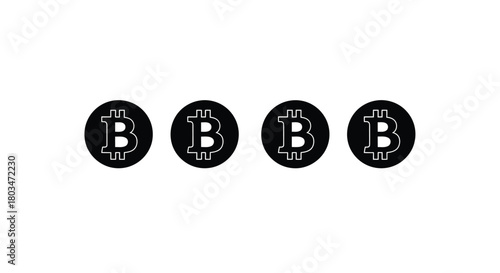 Four black bitcoin symbols, simple and modern