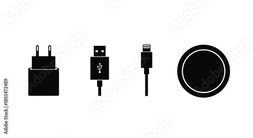 Set of charger, usb cable and wireless charger