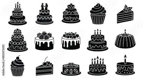 Vector cake collection bakery desserts wedding birthday celebration