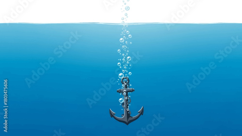 Anchor underwater with bubbles