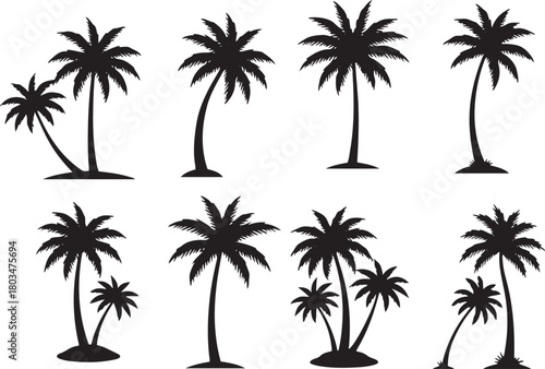 Palm Tree Silhouette Icon Set – Tropical Vector Symbols for Design & Decoration